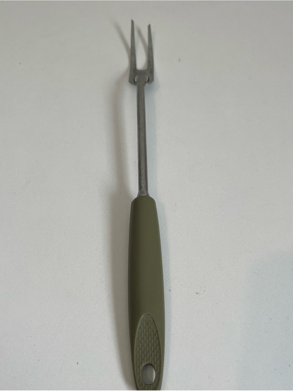 Vintage Ekco Avacado Green Handle Meat Carving Fork Chromium Plated Metal Handle